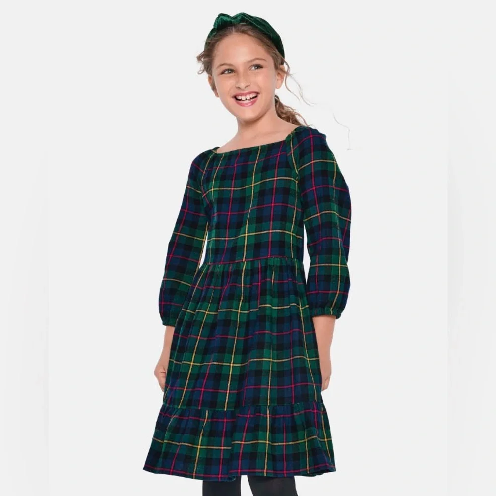 The Children’s Place Girls Matching Family Plaid Flannel Tiered Dress - Green